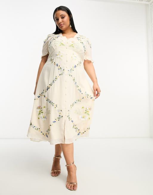 Hope and ivy embroidered shop button front midi dress