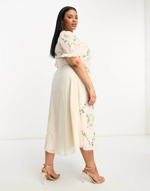 Hope and ivy embroidered outlet button front midi dress