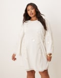 [Hope & Ivy Plus] Hope & Ivy Plus embellished flare sleeve mini dress in white 20 White