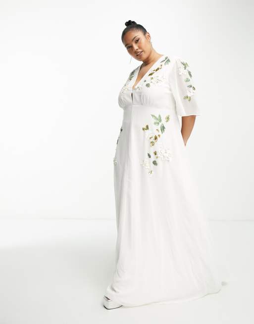 ASOS DESIGN Maternity flutter sleeve maxi beach dress in white