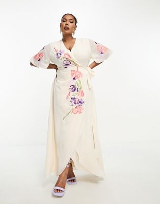Hope & Ivy Plus embroidered floral maxi dress in ivory - ASOS Price Checker