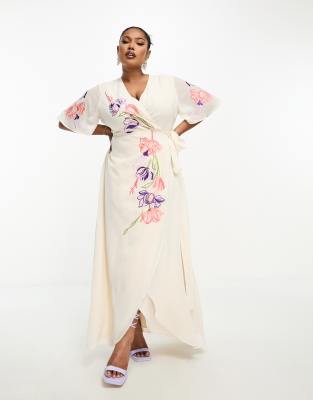 Hope & Ivy Plus Hope & Ivy Plus embroidered floral maxi dress in ivory-White