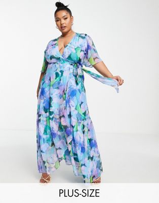 Hope & Ivy Plus Everleigh floral print maxi dress in blue