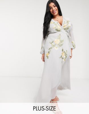 asos design embroidered wrap maxi dress