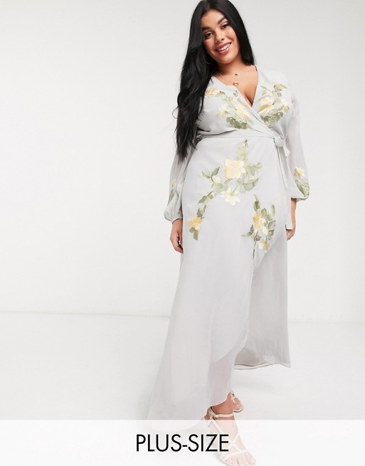 Hope & Ivy Plus exclusive embroidered wrap maxi dress
