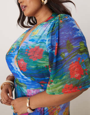 Hope & Ivy Plus Flutter Sleeve Maxi Wrap Dress