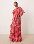 [Hope & Ivy Plus] Hope & Ivy Plus flutter sleeve maxi wrap dress in pink floral 20 Pink