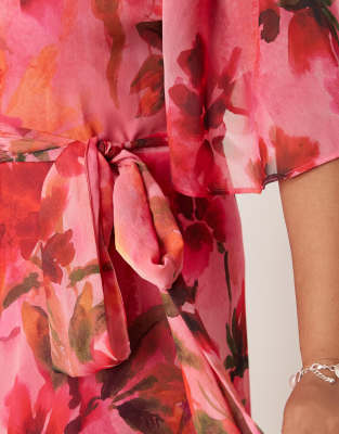 Hope & Ivy Plus Flutter Sleeve Maxi Wrap Dress In Pink