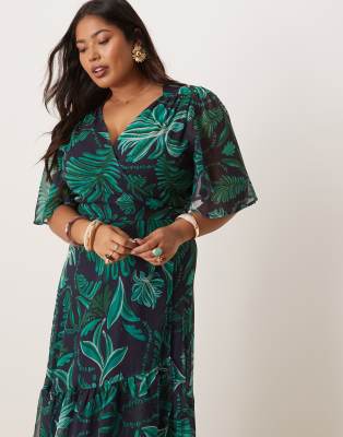Hope & Ivy Plus Flutter Sleeve Maxi Wrap Dress