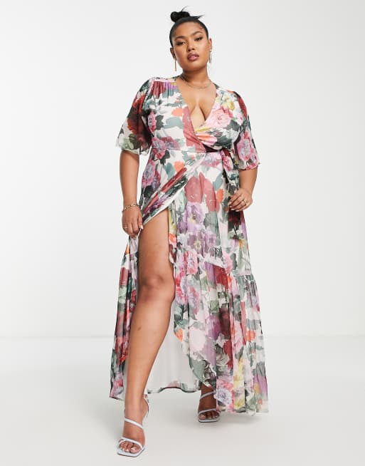 Hope Ivy Plus Frankie wrap maxi dress in pink ASOS