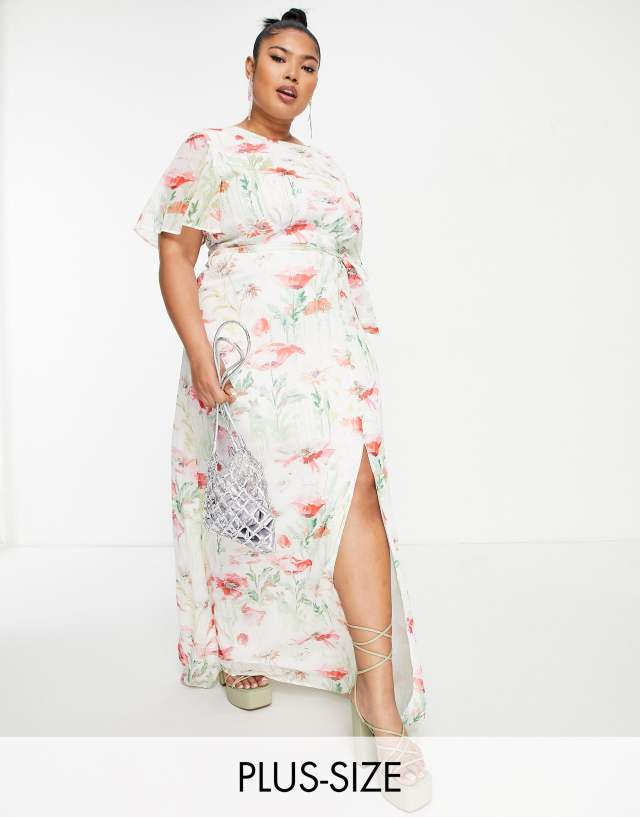 Hope & Ivy Plus Greta floral print maxi dress in pink