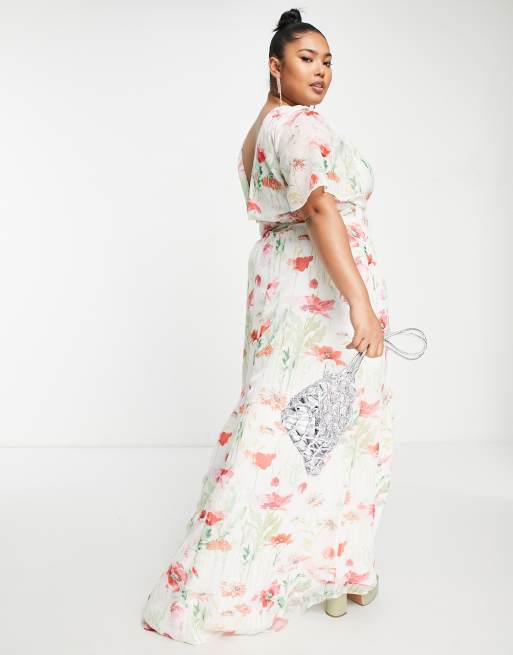 Hope & Ivy Plus Greta floral print maxi dress in pink, 2 of 4