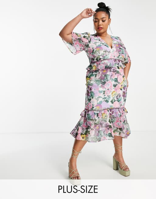 Hope & Ivy Plus Hattie floral dress in pink | ASOS