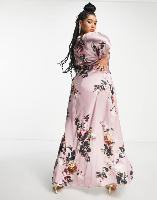 Hope Ivy Plus kimono sleeve satin maxi dress in mauve