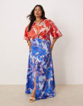 [Hope & Ivy Plus] Hope & Ivy Plus knot front kimono maxi dress in red and blue contrast 22 Red/Blue