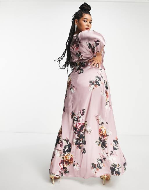 Hope & Ivy Plus – Ljuslila maxiklänning med kimonoärmar av satin, 2 av 4