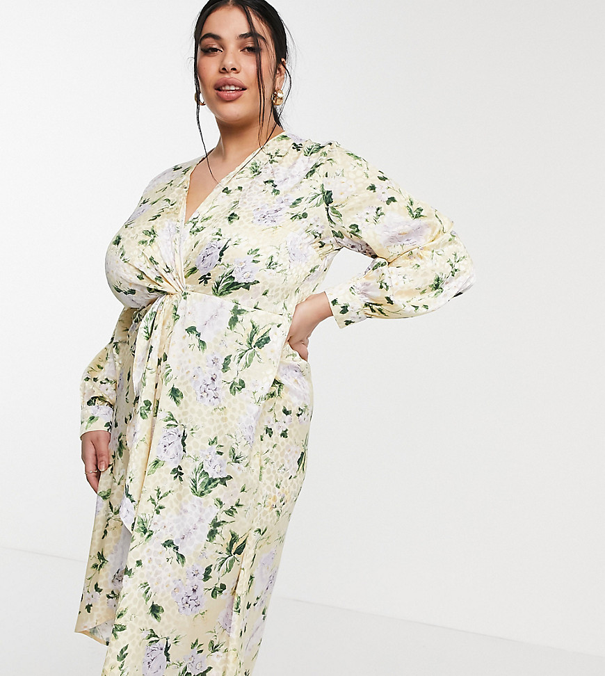Hope & Ivy Plus Long Sleeve Twist Front Kimono High Low Midi Dress 
