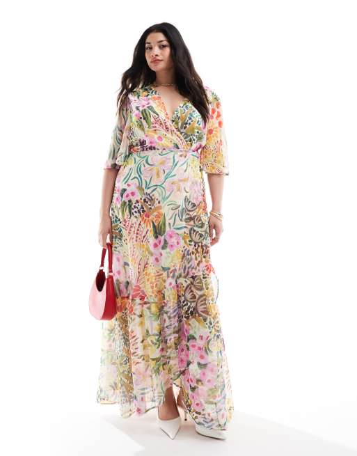 Hope & Ivy Plus – Maxi-Wickelkleid mit hellem Blumenmuster
