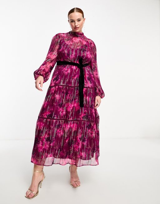 Hope & Ivy Plus midi dress with balloon sleeves in pink