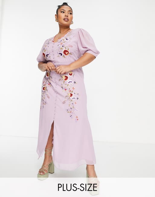 Hope & Ivy Plus Mila embroidered dress in pink