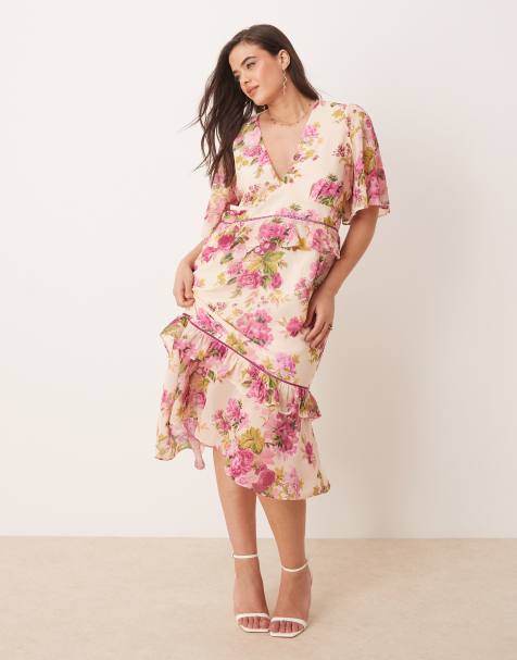 Hope & Ivy Plus - Nette midi-jurk met peplum-taille in roze print - view 1