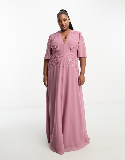 Hope & Ivy Maternity plunge front embellished maxi dress in mauve