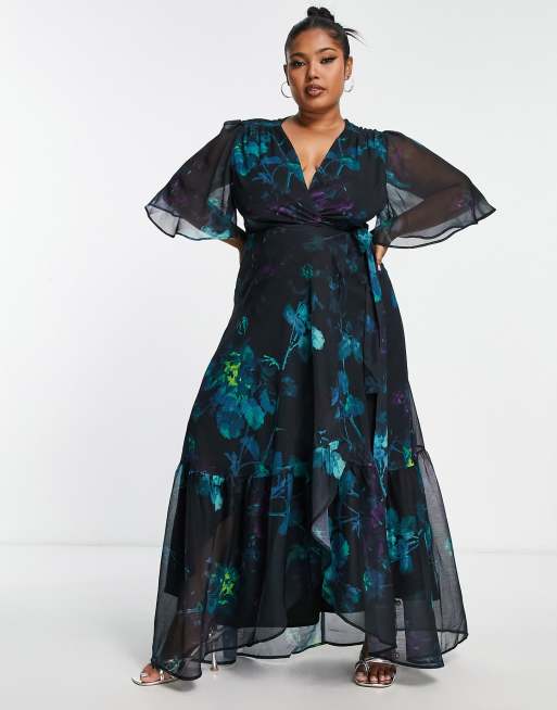 Hope Ivy Plus Robe longue cache-cœur à imprimé floral Bleu