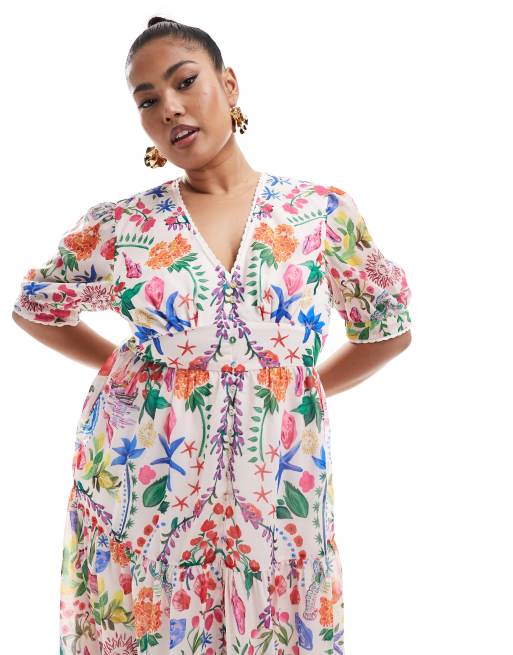 Hope & Ivy Plus - Robe mi-longue à imprimé patchwork coloré