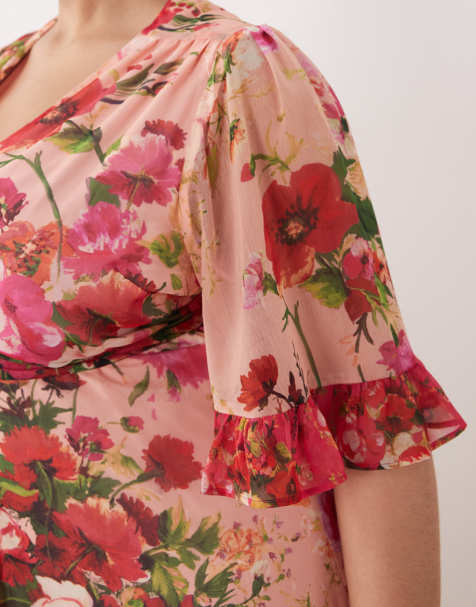 Robe Fleurie Rose Vie De Mode Taille 14 – Occasion En Très Bon état – Viscose