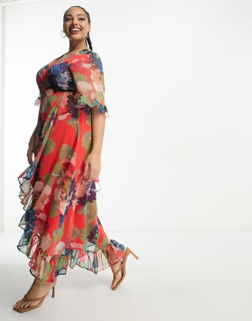 Hope & Ivy Plus - Robe portefeuille longueur mollet à imprimé fleuri varié