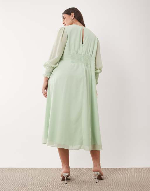Hope & Ivy Plus - Robe portefeuille mi-longue à broderies et manches transparentes - Vert menthe, 4 de 4