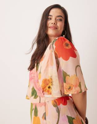 Hope & Ivy Plus Ruffle Sleeve Maxi Wrap Dress With Tie Waist