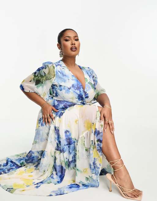 Blue floral maxi cheap dress plus size