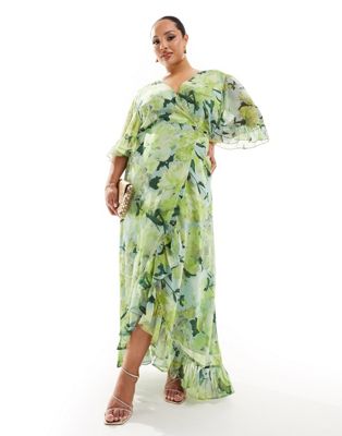 Hope & Ivy Plus Ruffle Wrap Maxi Dress In Green Floral