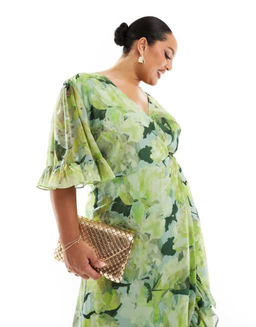 slim fit dress slacks Sage Satin Ruffle Wrap Dress – PinkBlush main image 0