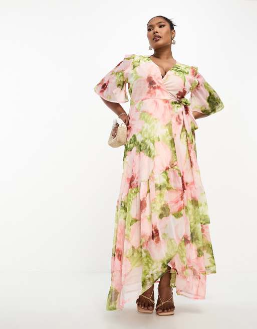 Plus Floral Ruffle Wrap Dress