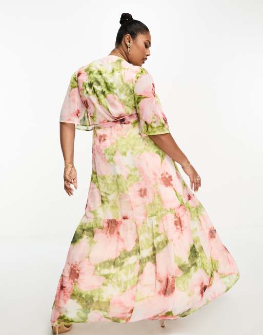 ASOS DESIGN satin plisse maxi dress in pink tie dye print