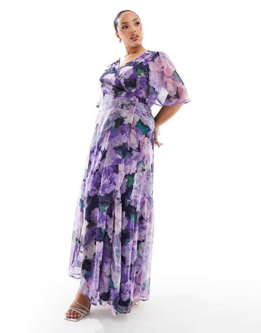 Hope & Ivy Maternity Avery Floral Print Satin Maxi Dress In Lilac