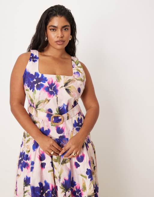 green emerald velvet dress Purple Floral Drop Waist Midi Dress - All Dresses main image 1