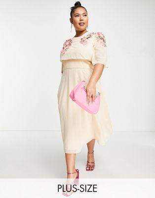 Hope & Ivy Plus Suki embroidered dress in cream - ASOS Price Checker