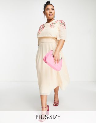 Hope & Ivy Plus Suki embroidered dress in cream - ASOS Price Checker