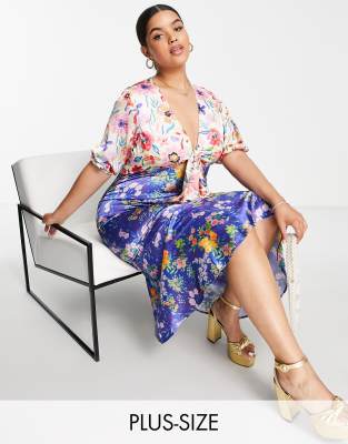Hope & Ivy Plus tie front midi tea dress in contrast floral - ASOS Price Checker