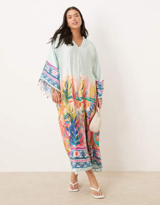 Hope & Ivy Plus Tie Waist Kimono Wrap Midi Dress