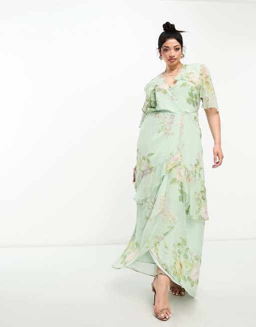 Plus Floral Ruffle Wrap Maxi Dress