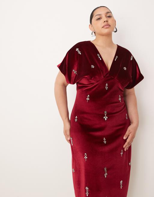 knee length dresses for ladies Unique Vintage Plus Size Mauve Velvet Front Twist Swing Dress