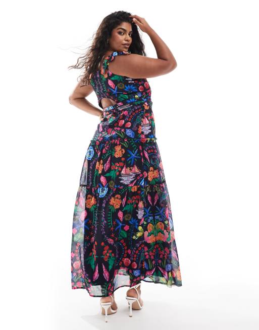 Hope & Ivy Plus - Vestito lungo con stampa vivace a fiori e spalline allacciate, 2 di 4