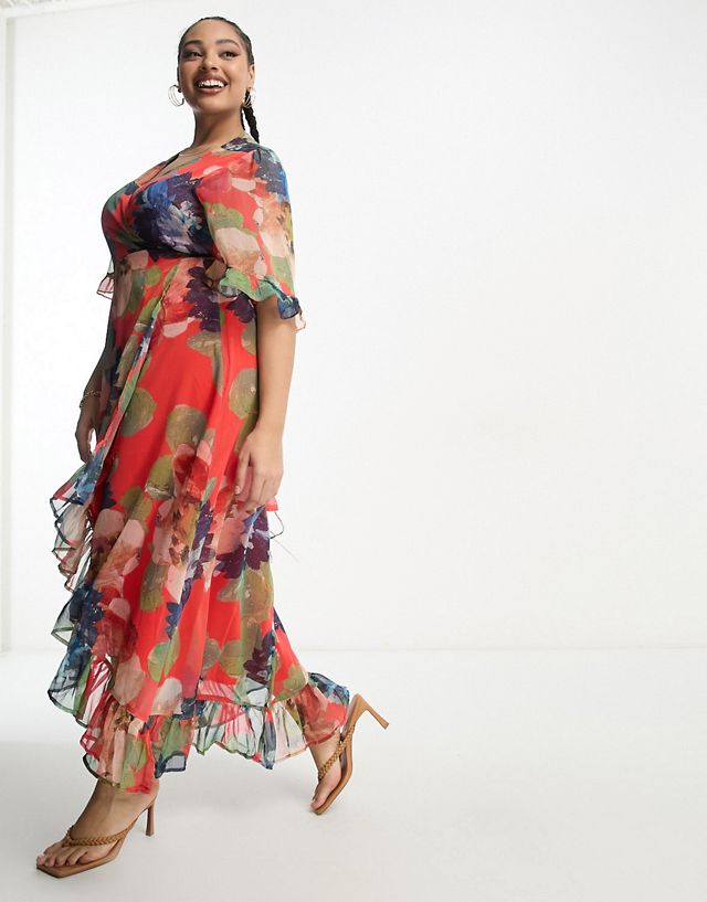 Hope & Ivy Plus wrap floral midaxi dress in mixed floral