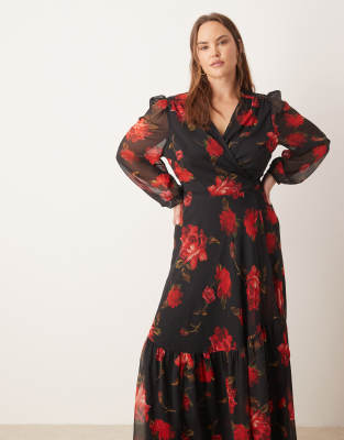 Hope & Ivy Plus Wrap Front Maxi Dress In Black