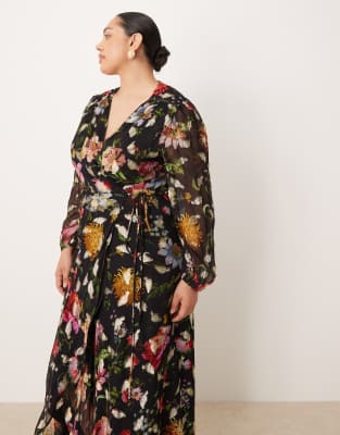 Hope & Ivy Plus Wrap Front Maxi Dress In Black
