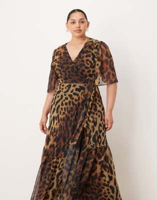 Hope & Ivy Plus Wrap Front Maxi Dress In Brown